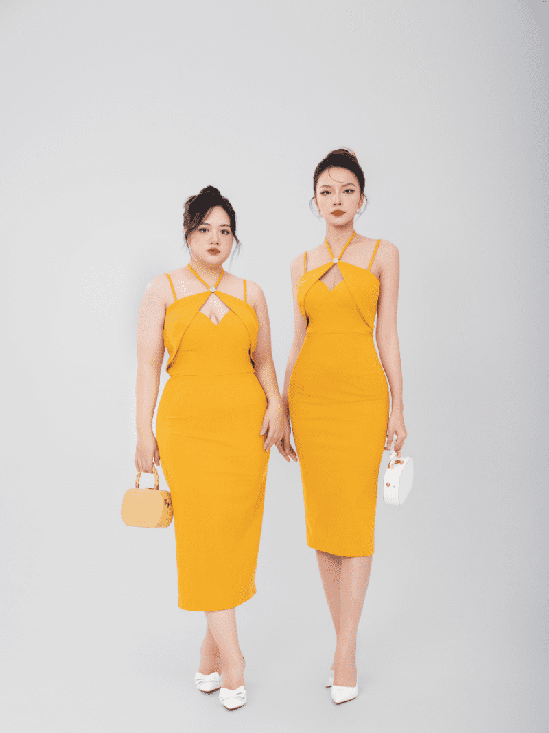 Tailored Yellow dress with jeweled collar