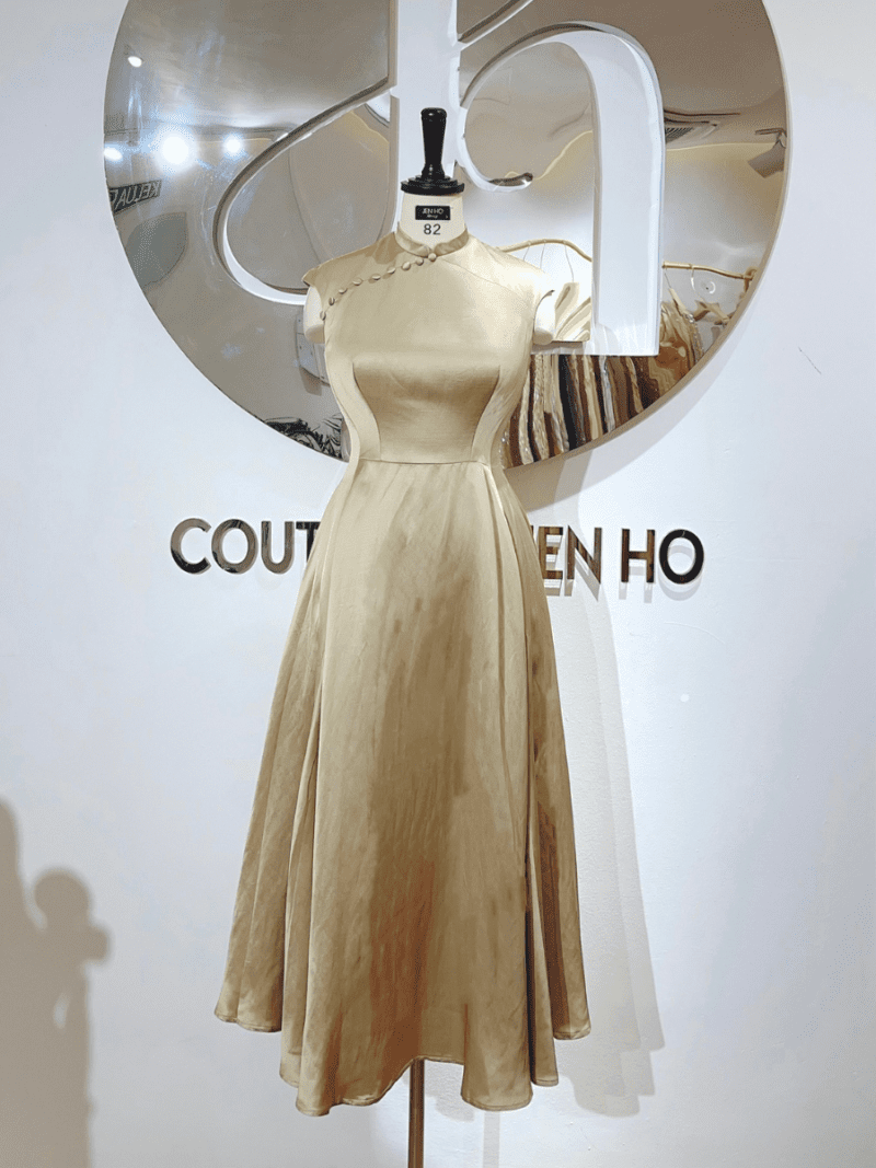 Tailored gold flared dress